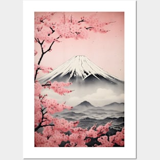 Japan Mount Fuji Cherry Blossoms Vintage Aesthetic Posters and Art